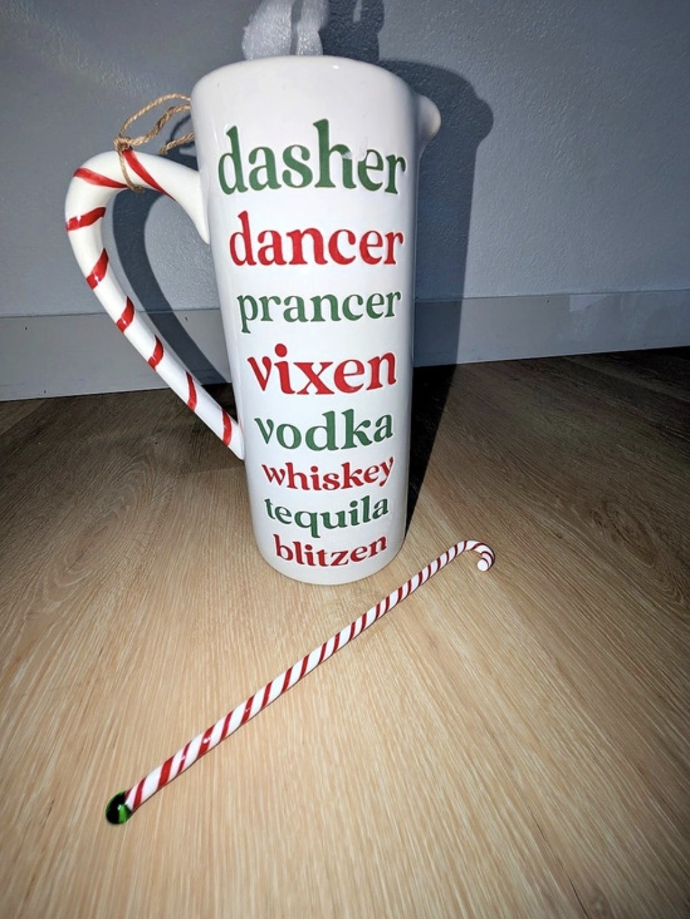 Mud Pie Reindeer Spirits Christmas Pitcher & Candy Cane Stirrer Set Cocktail New